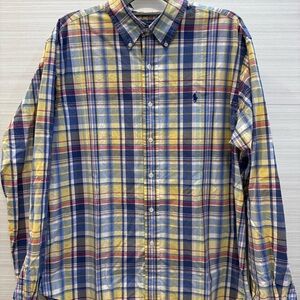 Ralph Lauren Madras Plaid Long Sleeve Button-Down Shirt Classic Fit 100% Cotton